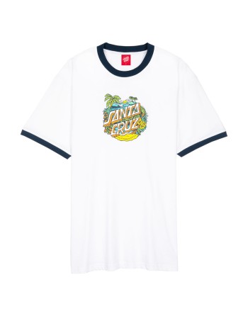SANTA CRUZ Aloha Dot Front Ringer White Tshirt