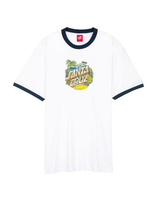 SANTA CRUZ Aloha Dot Front Ringer White Tshirt