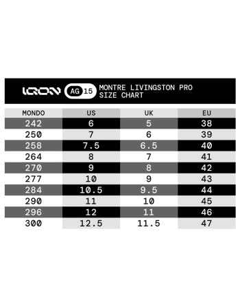 IQON AG 15 Montre Pro Skate Black White sizing chart